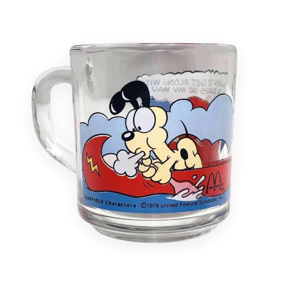 1978 Garfield Odie Mcdonalds Mug Coffee Cup Clear Glass‎ Vintage Collector Cup